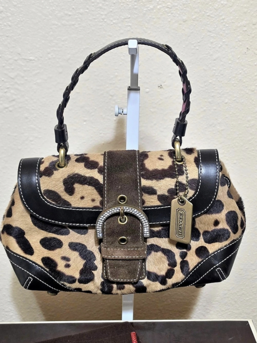 Coach Soho Ocelot Haircalf Pocket Satchel Shoulder Bag Brown & Black